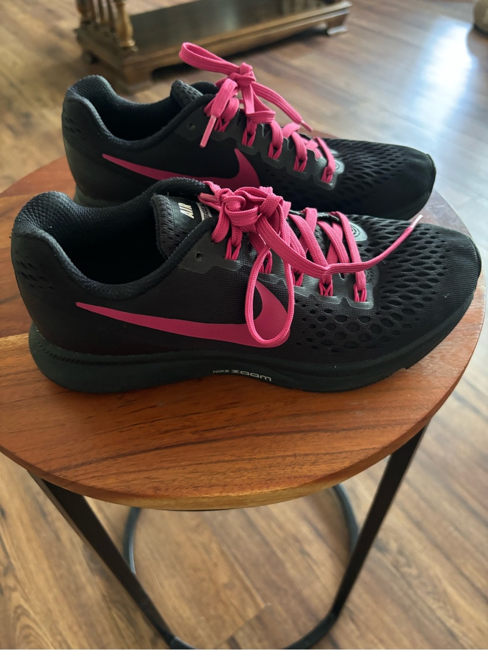 Nike Air Zoom Pegasus 34 Women's Black Running Shoes with Pink Accents